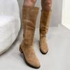 Botas altas de gamuza delgada de tacón grueso para comercio exterior europeo y americano para mujer con cremallera lateral tacón alto botas largas de moda Wish