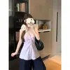 Tecido de Algodão e Linho Bordado Estilo Doce Top Cropped Bordado com Gola V Torcida para Mulheres Verão Slim Fit Sem Mangas