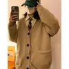Cardigã Cinza Gola V para Homens e Mulheres, Jaqueta de Tricô Estilo Solto e Relaxado para Outono e Inverno, Peça de Roupa Externa Casual Slim-Fit Retrô