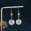 Aretes, Collar, Anillo Estilo Palacio Aimuni con Patrón de Nube, Aretes Dorados Antiguos Chapados con Incrustaciones de Imitación de Jade Hetian, Lujo Ligero