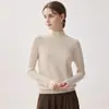 Nuevo suéter de punto minimalista versátil de corte ajustado para mujer, 100% cachemira, cuello semi-alto, otoño e invierno