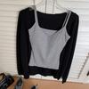 Camisole de Lã Escovada Grossa Quente para Outono e Inverno 2025, Gola V Simples com Alças Ajustáveis no Ombro e Bojo