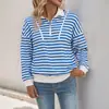 Sudadera de Rayas Retro de Manga Larga para Mujer, Estilo Nuevo de Exportación 2026, Suéter Holgado con Cuello Polo para Otoño e Invierno