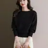 2026 Tricô de um ombro Só Mulher Suéter Curto Solto Manga Morcego Camada Base Moda Top de Tricô Trançado