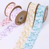 Tingimento Tie-dye Estampa de Flor de Hibisco Fita de Chiffon Laço DIY Acessórios de Cabelo Material Embalagem de Flor Fita Floral Dentada