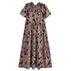 Vestido de verão 2023 novo de viscose com estampa d'água elástico de nível bolo manga curta feminino atacado saia longa manga curta