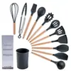 Amazon Conjunto de utensílios de cozinha de silicone com cabo de madeira, resistente à temperatura, panela antiaderente, pá de silicone doméstica, colher de silicone, conjunto de pá