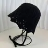 Chapéu Feminino Estilo Coreano Tricotado Vazado Chapéu de Pescador Casual Cabeça Grande Rosto Redondo Pequeno Renda Chapéu Balde Protetor Solar Quente Chapéu Balde