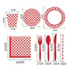 Amazon Bandeja de Papel con Tema de Cuadros Rojos Desechable, Taza de Papel, Servilleta de Papel, Cubiertos (Cuchillo, Tenedor y Cuchara) Juego de Vajilla para Fiesta de Cumpleaños