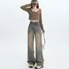 Jeans estilo americano retrô perna larga feminino primavera e outono 2024 nova cintura alta solta dosagem calças retas para alto