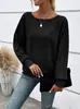 2026 UE/EE. UU. Amazon Otoño/Invierno Nuevo Cómodo Casual Color Sólido Manga Larga Cuello Redondo Patchwork Suéter Superior Camiseta Mujer