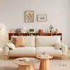 Novo Sofá Nórdico de Três Lugares em Madeira Maciça Estilo Japonês para Salas Pequenas, Simples Sofá de Tecido Veludo Japonês Estilo Creme