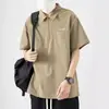 Camisa Polo de Trabajo Estilo Americano con Cuello Lapel Manga Corta para Hombre Verano Holgada Camisa Paul Camiseta de Secado Rápido Camisa Japonesa Retro