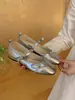 Sapatos Femininos Exquisitos Estilo Francês 2026 Primavera Novo Estilo Sapatos Mary Jane Prateados com Laço para o Dia a Dia e Festas