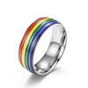 Venda quente transfronteiriça anel de aço inoxidável cor arco-íris anel de aço titânio colorido ouro 18K anel para homens e mulheres anel de epóxi
