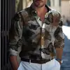Camisa casual masculina transfronteiriça com estampa, mangas compridas, gola de lapela e botões estilosos