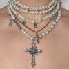 Gargantilha de Couro Gótico com Pingente de Cruz para Mulheres, Corrente de Clavícula Fashion e Estilosa, Acessório de Pescoço Versátil