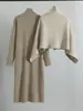 Conjunto de Vestido para Mujer de Comercio Exterior Nuevo Otoño 2026: Capa Tejida Elegante Vestido Largo de Moda Conjunto de Dos Piezas