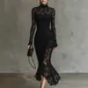 Sitio Web Independiente Transfronterizo Europeo y Americano Elegante Fiesta Negro Encaje Elástico Sirena Vestido Largo