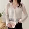 Design Vazado Sensação Gelo Seda Exterior Fino Proteção Solar Casaco Feminino 2024 Estilo Coreano Verão Preguiçoso Tricô Cardigan Top