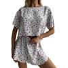 Traje Deportivo Transfronterizo Nuevo Europeo y Americano para Mujer, Conjunto de Dos Piezas de Pijama Sexy con Estampado de Mangas Cortas y Pantalones Cortos Divididos