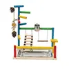 Puleiro para papagaio, plataforma de madeira colorida para pássaros, pingente de pinha, brinquedo de escalada e roer, poleiro de treino com balanço para afiar as garras, poleiro para papagaio