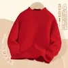 Suéter forrado de polar para niños, prenda interior térmica engrosada de invierno para niños, suéter de punto con cuello alto parcial de otoño e invierno para niños, top de punto elegante