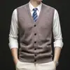 100% lã australiana 365g masculino espessado clássico xadrez bolso real malha colete cardigã vestuário masculino atacado