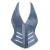 Amazon AliExpress top corsé de una sola fila de botones para mujer, cuello halter en V profundo, moldeador adelgazante
