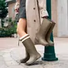Botas de lluvia de moda hasta la mitad de la pantorrilla, estilo nuevo, antideslizantes, para mujer, talla de adulto, duraderas, diseño de caña corta, adecuadas para uso en exteriores, forradas de felpa, impermeables, zapatos de goma, zapatos de agua