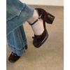 Zapatos de Tacón Alto Marrones Sandalias de Verano Huecas Baotou para Mujer con Suela Gruesa Mary Jane Lazo Tacón Grueso