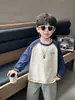 Q251 Camiseta de Manga Larga para Niños Bonita Ropa Casual de Primavera y Otoño para Niños Nueva Elegante Patchwork Capa Base para Bebé Moderna