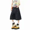 Shorts de Mezclilla Cruda Street Style Retro Americano con Remaches, Cintura Doble, Unisex, Pantalones de Longitud Media, Estilo Old Money