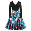 D Halloween nuevo vestido de mujer transfronterizo Europa y Estados Unidos retro de mujer cuello de flor ardiente manga larga negro estampado de hechizo