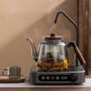 Tetera Hirviendo con Estufa Envolvente Vidrio Negro de Alto Borosilicato Tetera de Flores al Vapor Lateral Tetera de Vidrio Resistente al Calor con Olla Interna Integrada