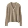 Nuevo Suéter de Punto Deshilachado con Cuello en V Otoño/Invierno, Suéter Cálido de Manga Larga de Color Sólido, Top Delgado 100% Cachemira Pura para Mujer