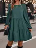 Vestido de pana de manga larga con cuello redondo para mujer, novedad de otoño, transfronterizo europeo y americano de Amazon