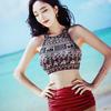 Coreia do Sul Novo Maiô Feminino Dividido Sexy Decote Peito Pequeno Push-up Cintura Alta Conservador Biquíni Roupa de Banho para Spa