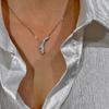 Colar Personalizado com Laço em Prata S925 Estilo Coreano para Mulheres, Elegante e na Moda, Corrente de Clavícula Simples com Zircônia Microincrustada, Tendência de Corrente de Suéter