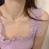 Collar de perlas de agua dulce de estilo francés con múltiples capas de cristal apilado, temperamento femenino, cadena de clavícula con cuentas de doble capa y piedras coloridas sencillas.