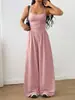 Moda Femenina Europea y Americana Transfronteriza Verano Nuevo Color Sólido Sin Tirantes Casual Mono de Verano Pierna Ancha Ajuste Holgado