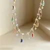 Colar Saturno de Zircônia Colorida para Mulheres, Corrente de Clavícula Colorida em Camadas de Dopamina para o Verão com um Toque de Luxo