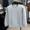 Novas Camisetas de Algodão de Manga Longa para Primavera e Outono Cor Pura Soltas Gola Redonda Pulôveres Casuais Masculinos Camisetas Internas