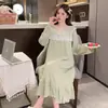 Pijama Menina Cheinha Feminino Primavera e Outono 6535 Algodão Camisola de Manga Longa Estilo Corte Vintage Gordura Tamanho Plus Roupas de Casa para Usar na Rua