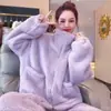 Conjunto quentinho de zíper em fleece, nova roupa de outono e inverno, pijama quente de fleece cor de coral, gola alta, forrado com fleece, roupa de casa feminina espessa