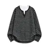 Camiseta de Rayas con Cuello Redondo para Hombre Nueva de Primavera Moda Versátil Otoño Casual Manga Larga Fluida Atractiva Camisa Base