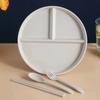 Plato con Particiones de Plástico de Paja de Trigo Plato de Cena Doméstico Reductor de Grasa Niños con Vajilla Compartimento Triple Anti-caída Partición Plato de Comida Saludable