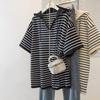 Nuevo Estilo de Verano para Mujer Top con Capucha a Rayas de Manga Tres Cuartos con Cordón Talla Grande Aspecto Adelgazante Ropa Exterior Ropa de Trabajo Estilo Versátil Camiseta