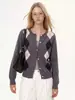 Cárdigan de punto de manga larga de alta gama en color azul marino con contraste de estilo francés para mujer, versátil, adelgazante y elegante para otoño y para ir al trabajo