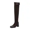 Botas largas ajustadas para mujer para otoño e invierno, botas altas hasta la rodilla, botas largas con tacón grueso de 5 cm, botas de montar, botas elásticas